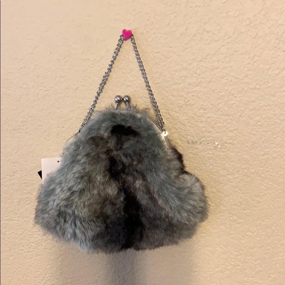 Faux fur clasp closure handbag NWT